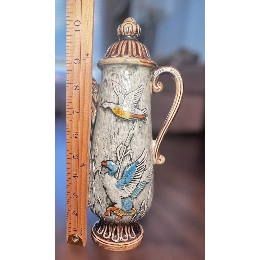 Vintage Italian Hand Painted BISCHOFF CHERRY Wine Decanter Ducks at Pond MCM Art